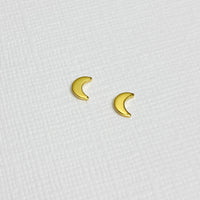 Gold moon earrings. Mini gold moon earrings. Gold stud earrings.