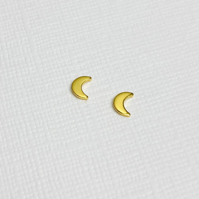 Gold moon earrings. Mini gold moon earrings. Gold stud earrings.