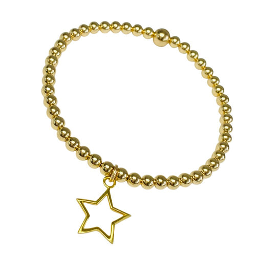 Gold star charm bracelet with 14k gold filled beads. KookyTwo Jewellery.
