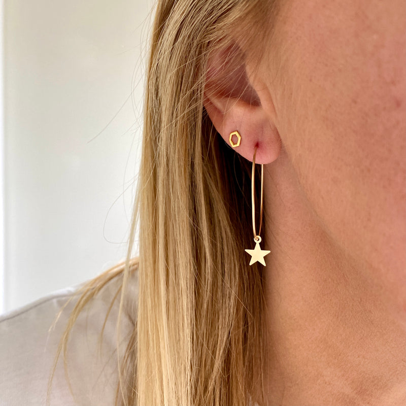 Gold Star Hoop Earrings - KookyTwo