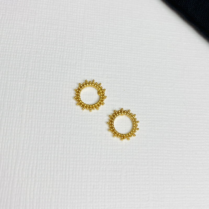 Gold sunshine earrings. gold sun earrings. Gold stud earrings in sterling silver