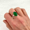 Oval ring with emerald green agate gemstone on sterling silver band. KookyTwo jewellery.