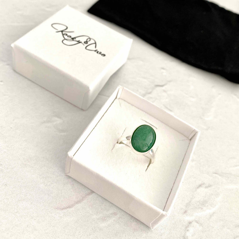 Aventurine gemstone jewellery gift for her. Green jewellery gift for her with aventurine gemstone. KookyTwo jewellery.