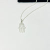 Sterling silver hamsa pendant necklace with a delicate chain, a perfect gift for birthdays or special occasions. KookyTwo.