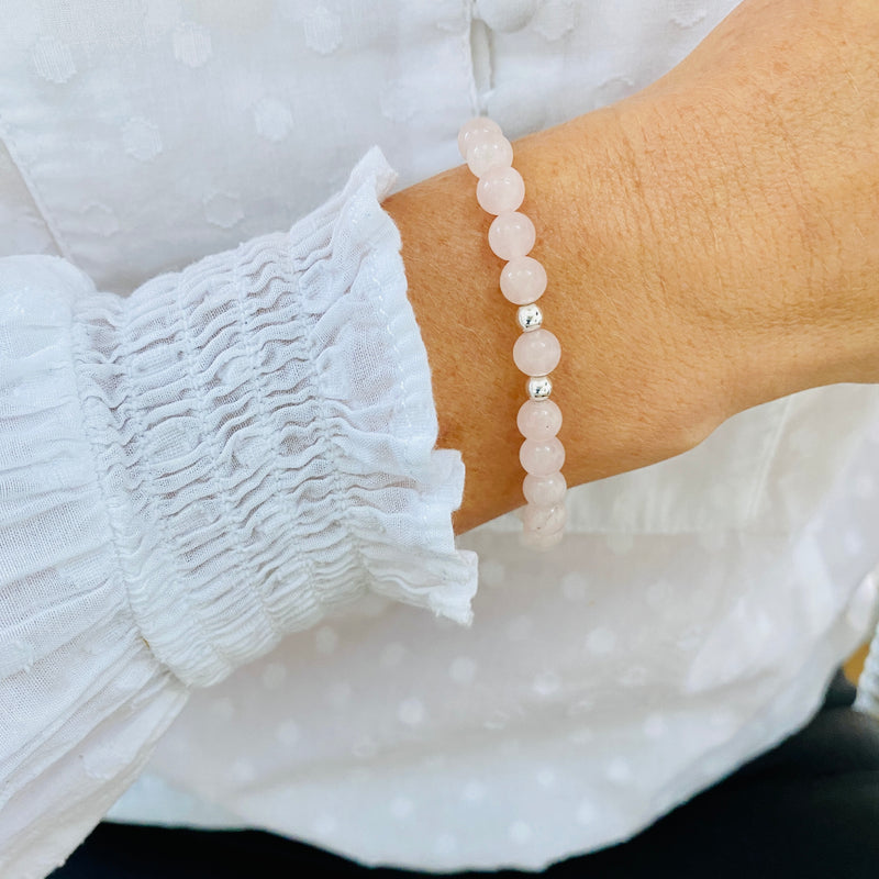 Pink Bracelet. Bracelet with Rose Quartz Beads. Healing Bracelet.
