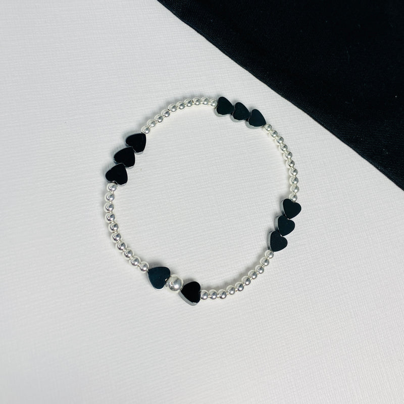 Black heart beads. Heart bead bracelet.