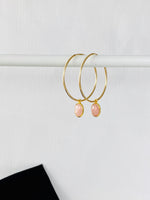 Gold Pink Opal Hoop Earrings - KookyTwo