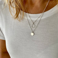 Silver Initial Disc Circle Necklace Set