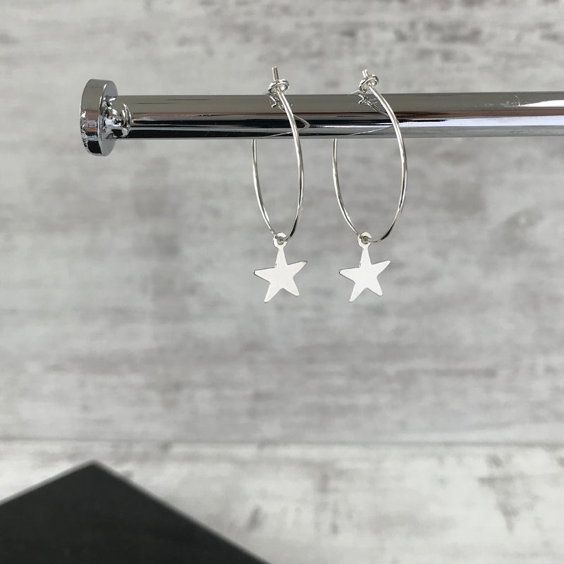 Silver Star Hoop Earrings - KookyTwo