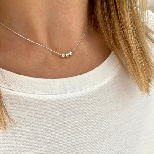 30th Birthday Necklace | Silver Three Bead Necklace - KookyTwo