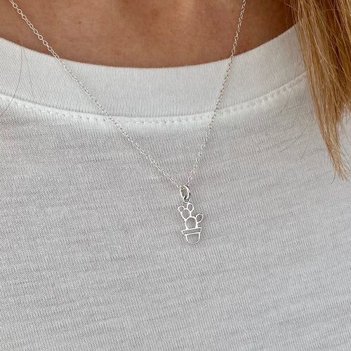 Cactus necklace in sterling silver. Summer jewellery style cactus necklace.