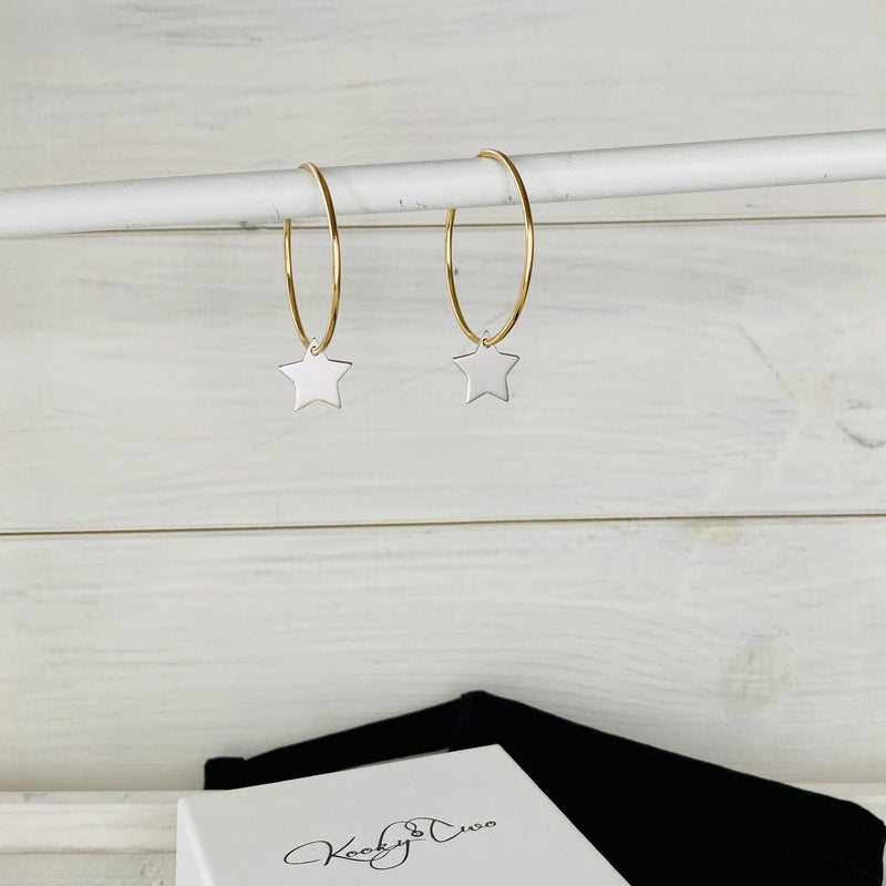 Gold & Silver Star Hoop Earrings - KookyTwo