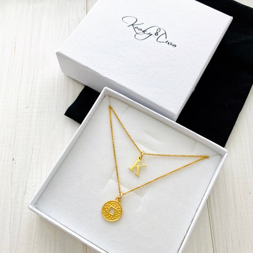 Gold Initial Coin Necklace Set - KookyTwo