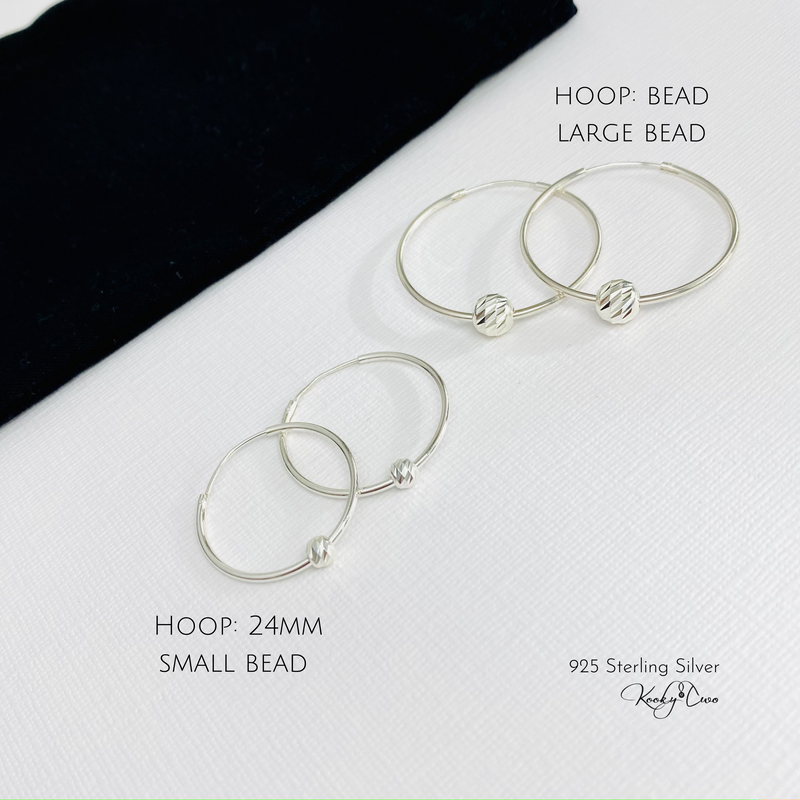 Silver Disco Bead Hoop Earrings