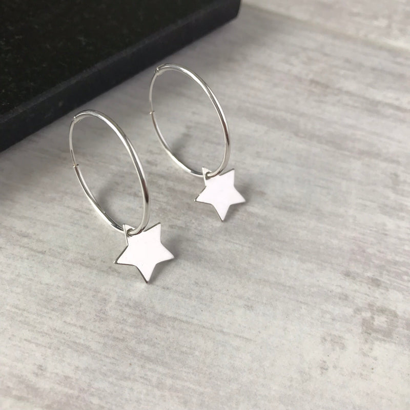 Silver Star Hoop Earrings - KookyTwo