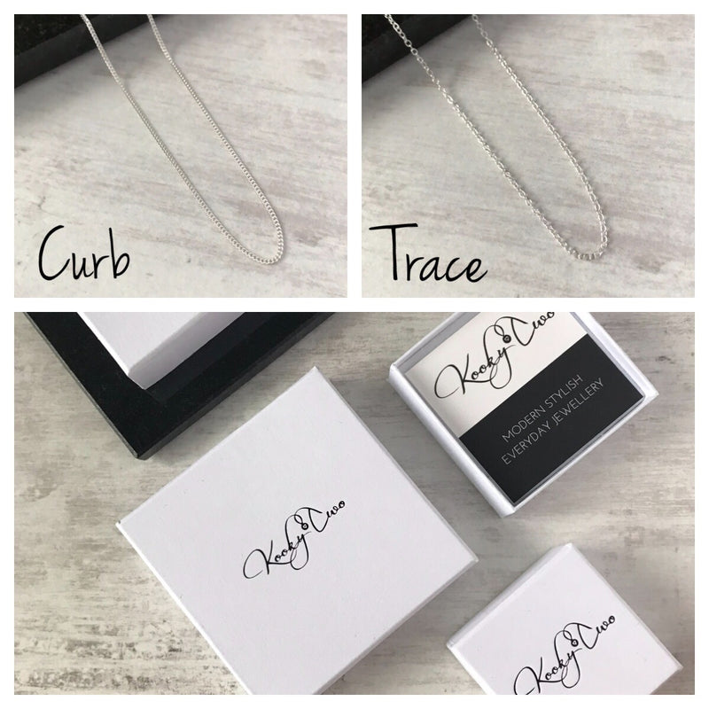 Silver chains in different styles of the Curb and Trace - KookyTwo