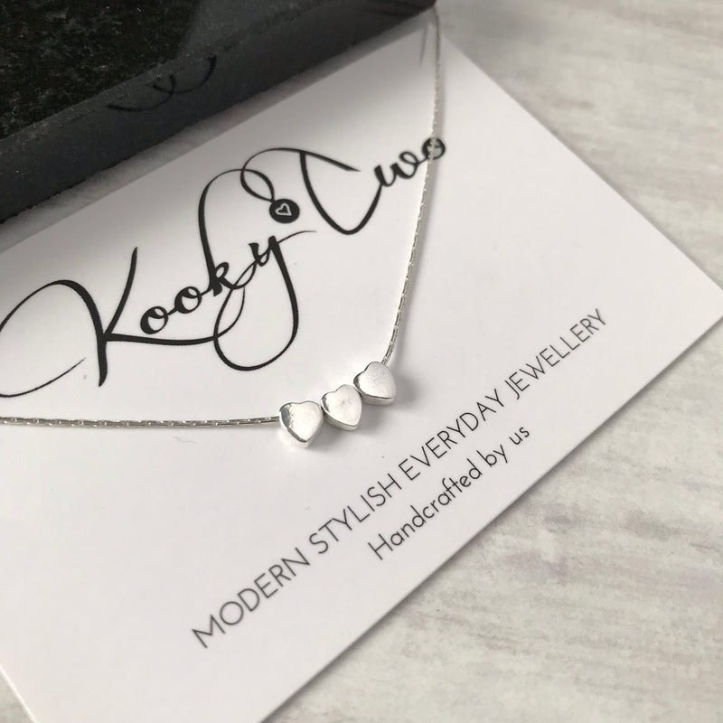 Silver Three Heart Necklace - KookyTwo