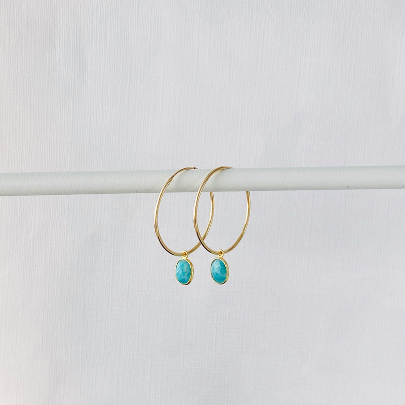 Gold Amazonite Hoop Earrings - KookyTwo