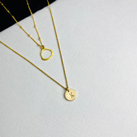 Gold Initial Circle Necklace Set