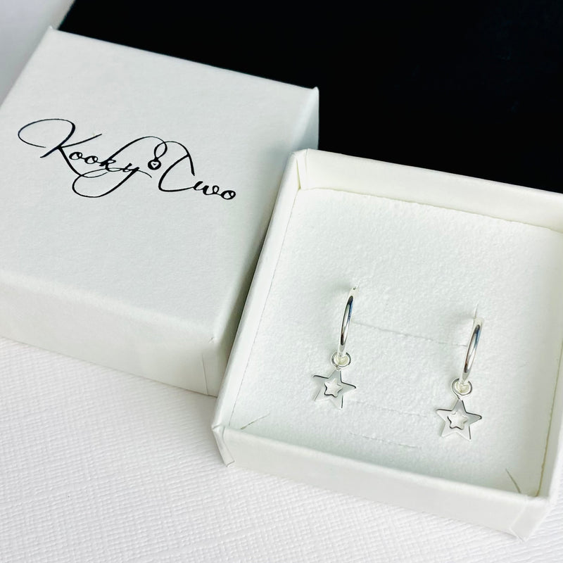 Girls' Star & Moon Dangle Huggie Hoop Sterling Silver Earrings - In Season  Jewelry : Target