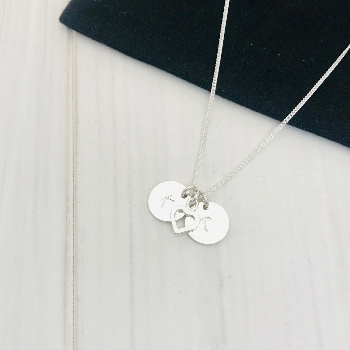 Silver Heart and Two Initial Disc Necklace - KookyTwo