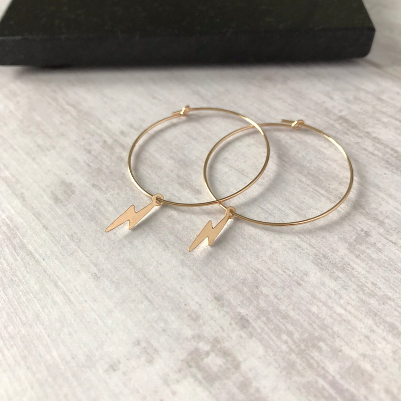 Gold Lightning Bolt Hoop Earrings - KookyTwo