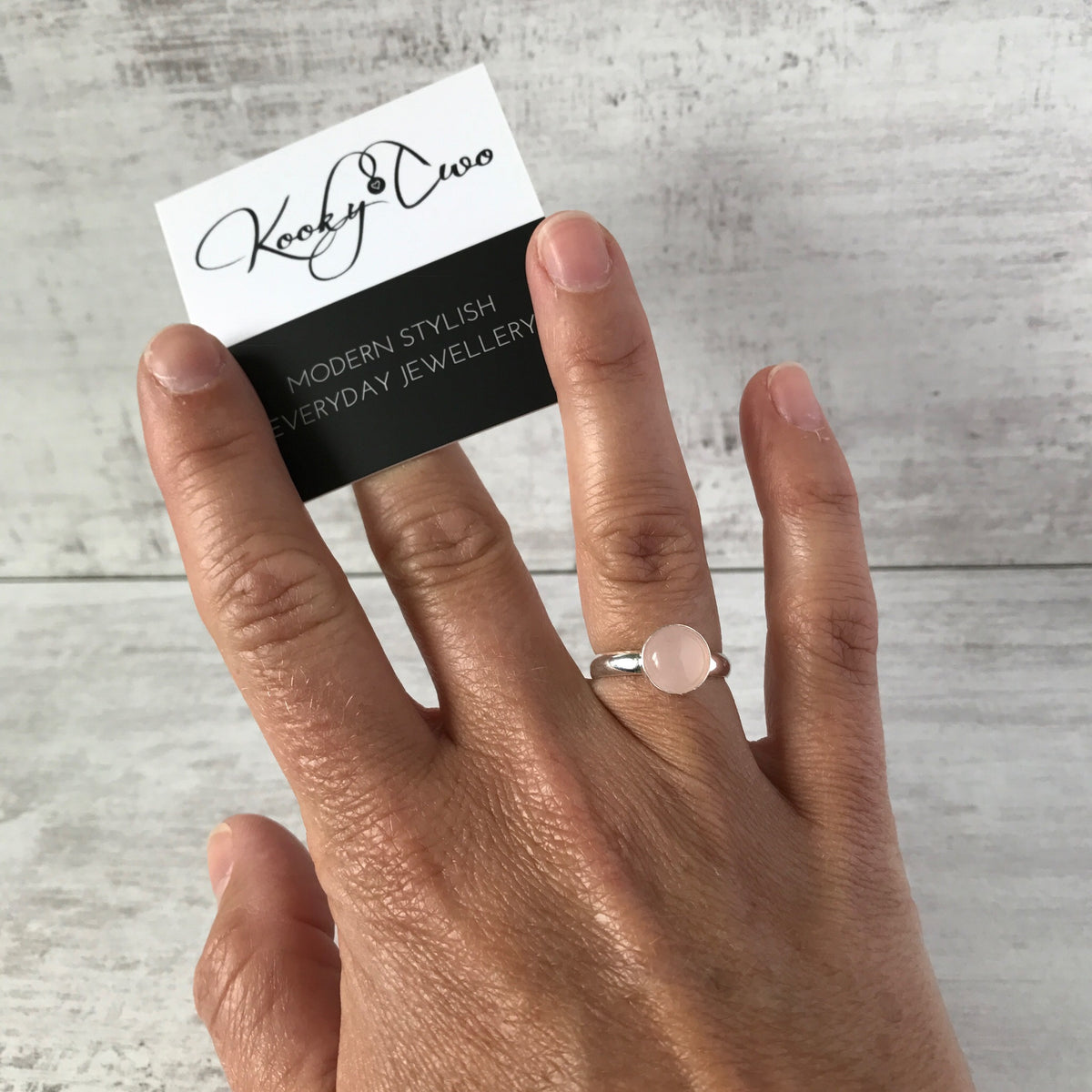 Rose Quartz Round Gemstone Ring - KookyTwo