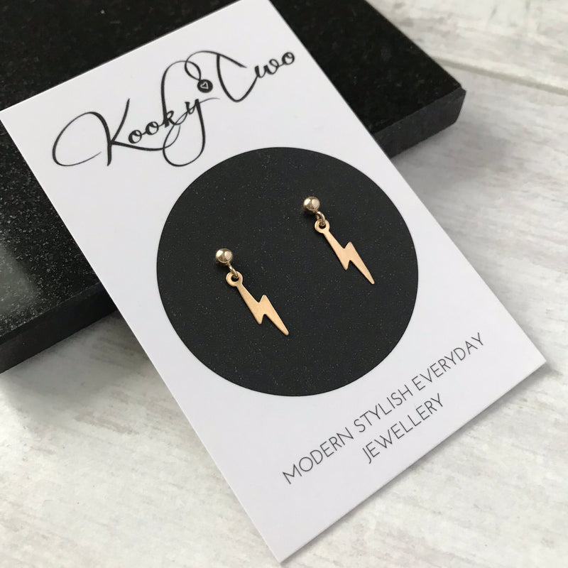 Gold Lightning Bolt Earrings - KookyTwo