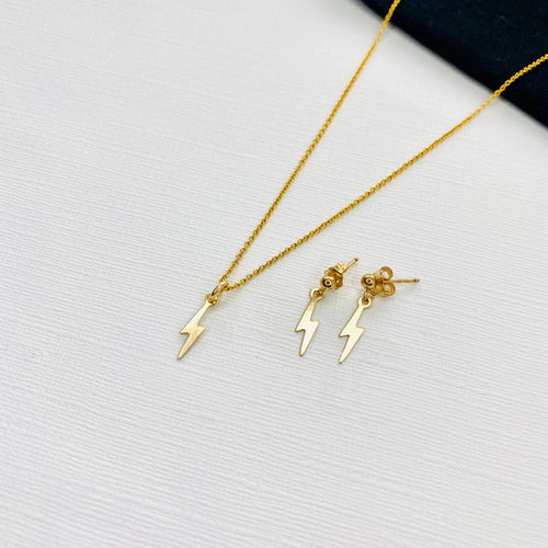 Gold Lightning Bolt Necklace & Earring Set - KookyTwo