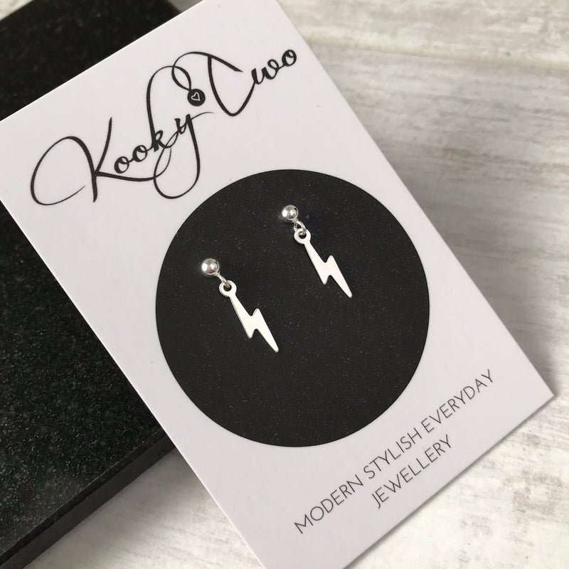 Silver Lightning Bolt Drop Earrings - KookyTwo