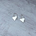 Silver earrings with silver heart charms. Everyday earrings with hearts. KookyTwo
