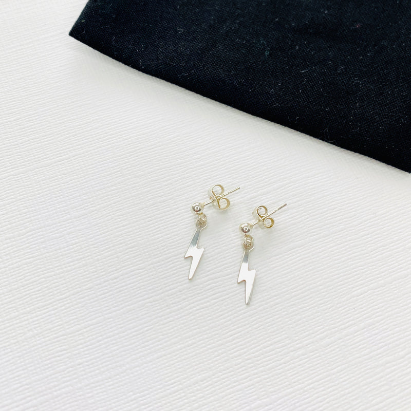 Silver Lightning Bolt Drop Earrings - KookyTwo