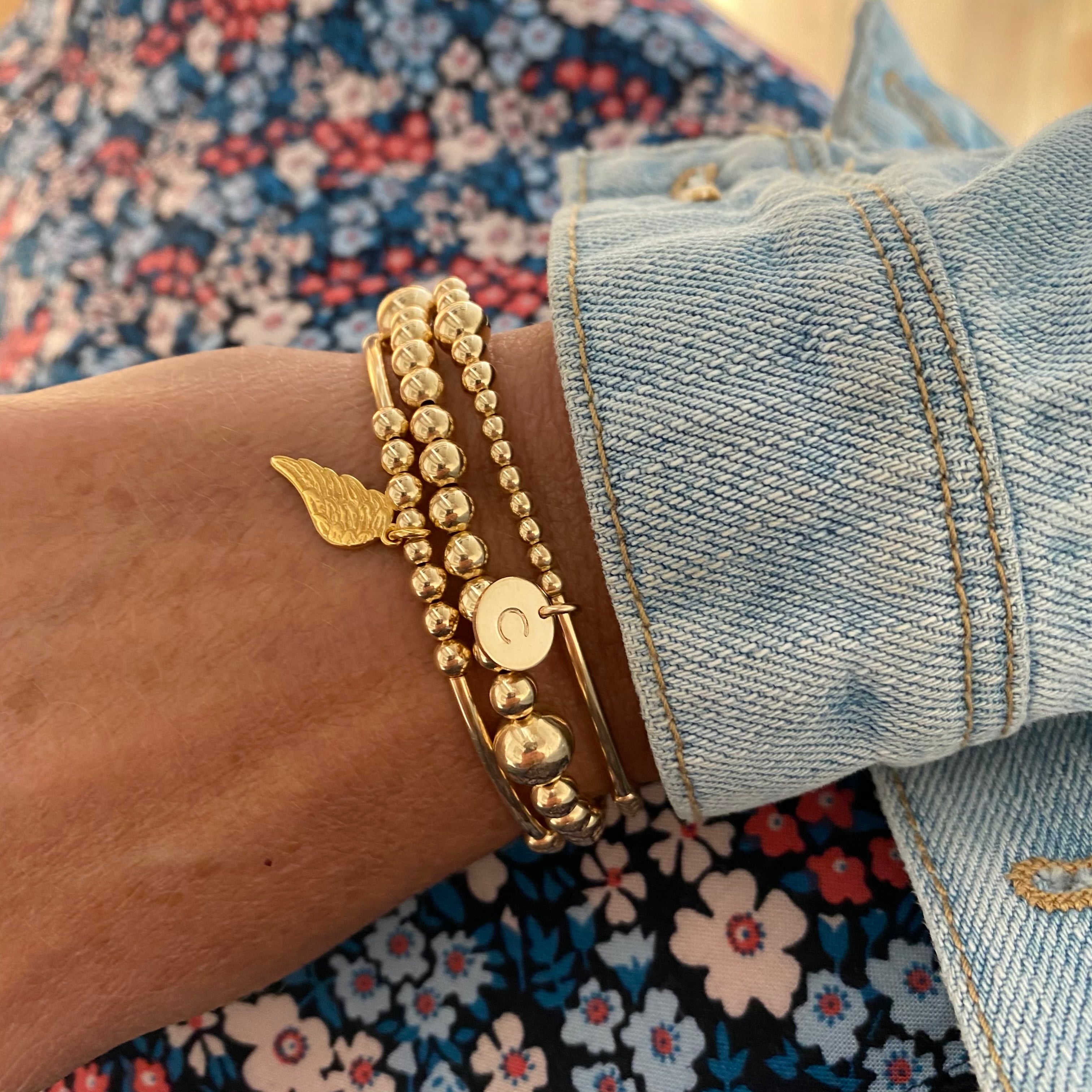 ANGEL Gold Personalised Angel Wing Bracelet Stack