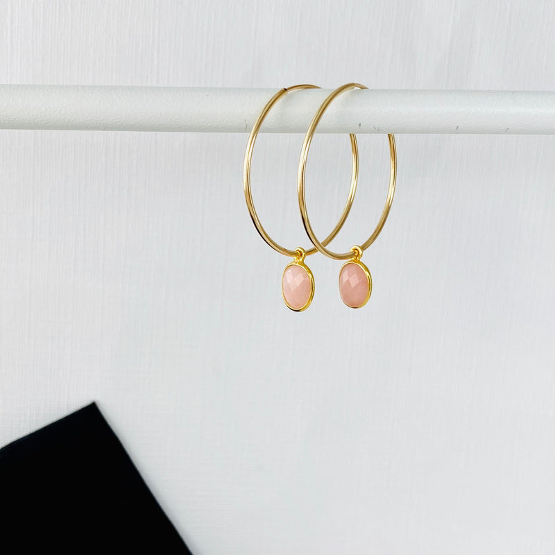 Gold Pink Opal Hoop Earrings - KookyTwo