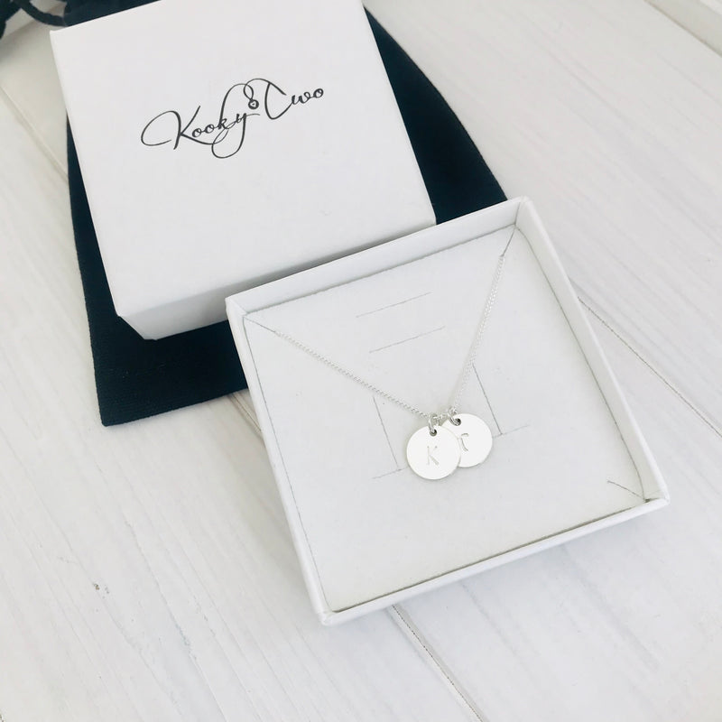 Silver Two Initial Personalised Disc Necklace - KookyTwo