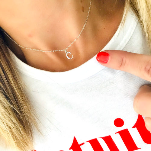 Cute silver choker style necklace with initial charm. Great everyday style - Kooky Two