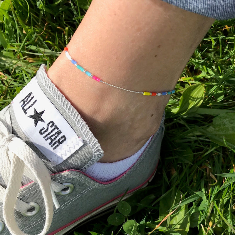 Silver Multi-Colour Bead Anklet - KookyTwo