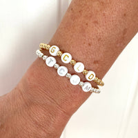 Initial letter bead bracelet with silver or gold beads. KookyTwo.