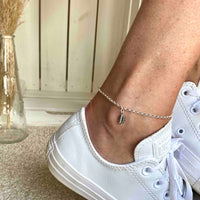 Summer anklet jewellery with shell charm in sterling silver.