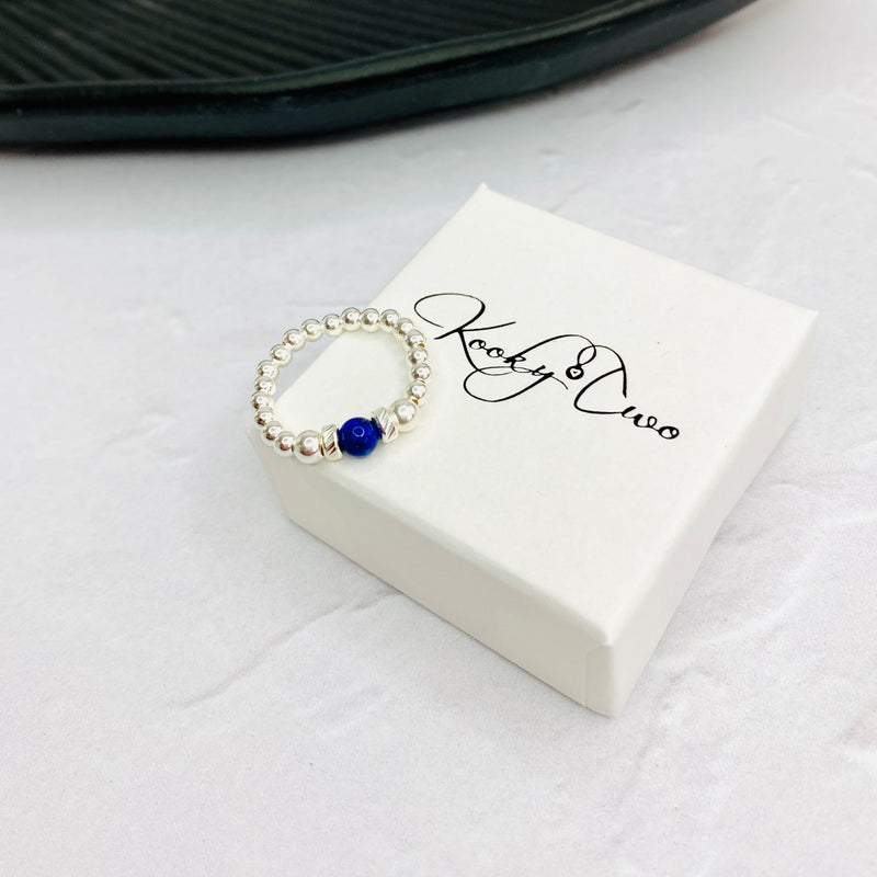 Sterling silver bead ring with lapis lazuli gemstone bead - KookyTwo