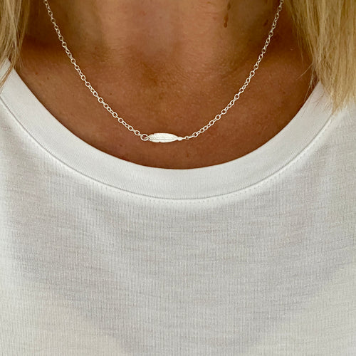 Sterling silver necklace with horizontal leaf charm handmade necklace.