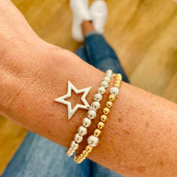 Silver star bracelet with gold bead bracelet stacking bracelet set. KookyTwo.