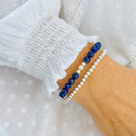 Bracelet set featuring Lapis Lazuli gemstone bracelet and sterling silver bracelet.