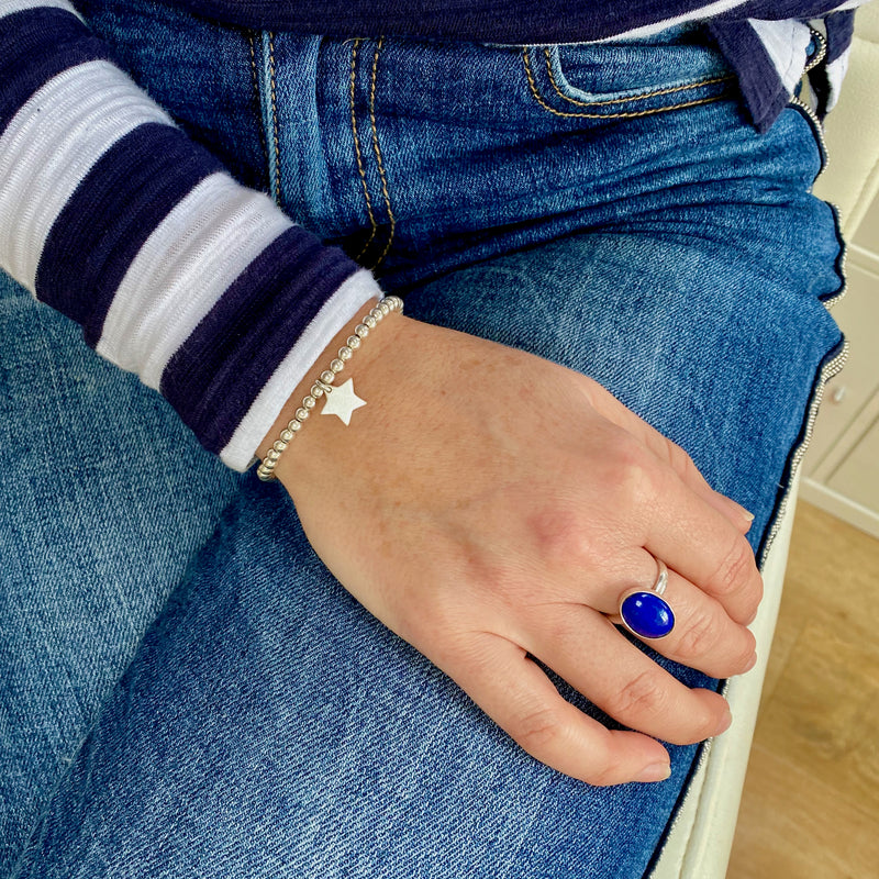 Blue gemstone ring. Blue ring. Silver Star Bracelet. Sterling silver jewellery. Sterling silver ring. Silver ring with blue gemstone. Sterling silver ring with lapis lazuli gemstone.