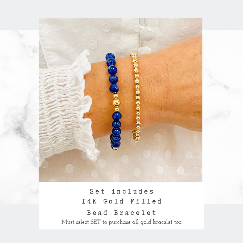 Lapis Lazuli Gemstone Bracelet with Gold Accent | Solo or Stack Set