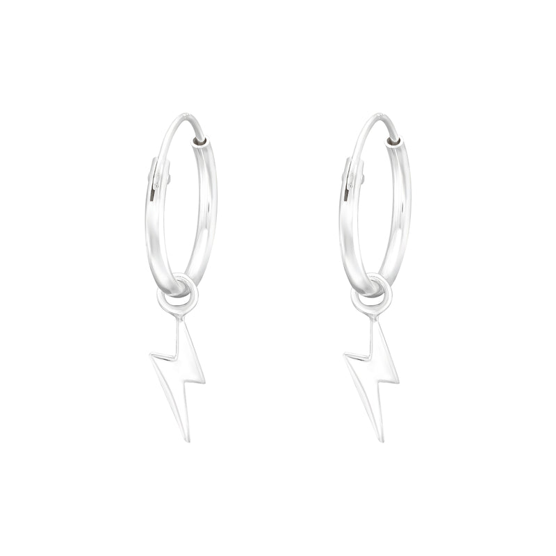 Mini sleep style hoop earrings with lightning bolt charms. Earring great for teenage girls.