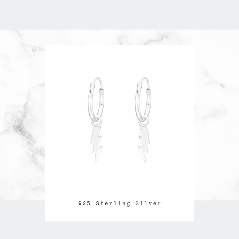 925 Sterling Silver Hoop Earrings. Dainty silver hoop earrings. Mini hoop earrings. Thunder bolt earrings.