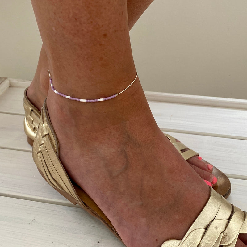 Dainty Bead Anklet Silver