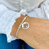 Sterling silver bead bracelet gift for yoga lover. Yoga bracelet with lotus flower charm in silver.