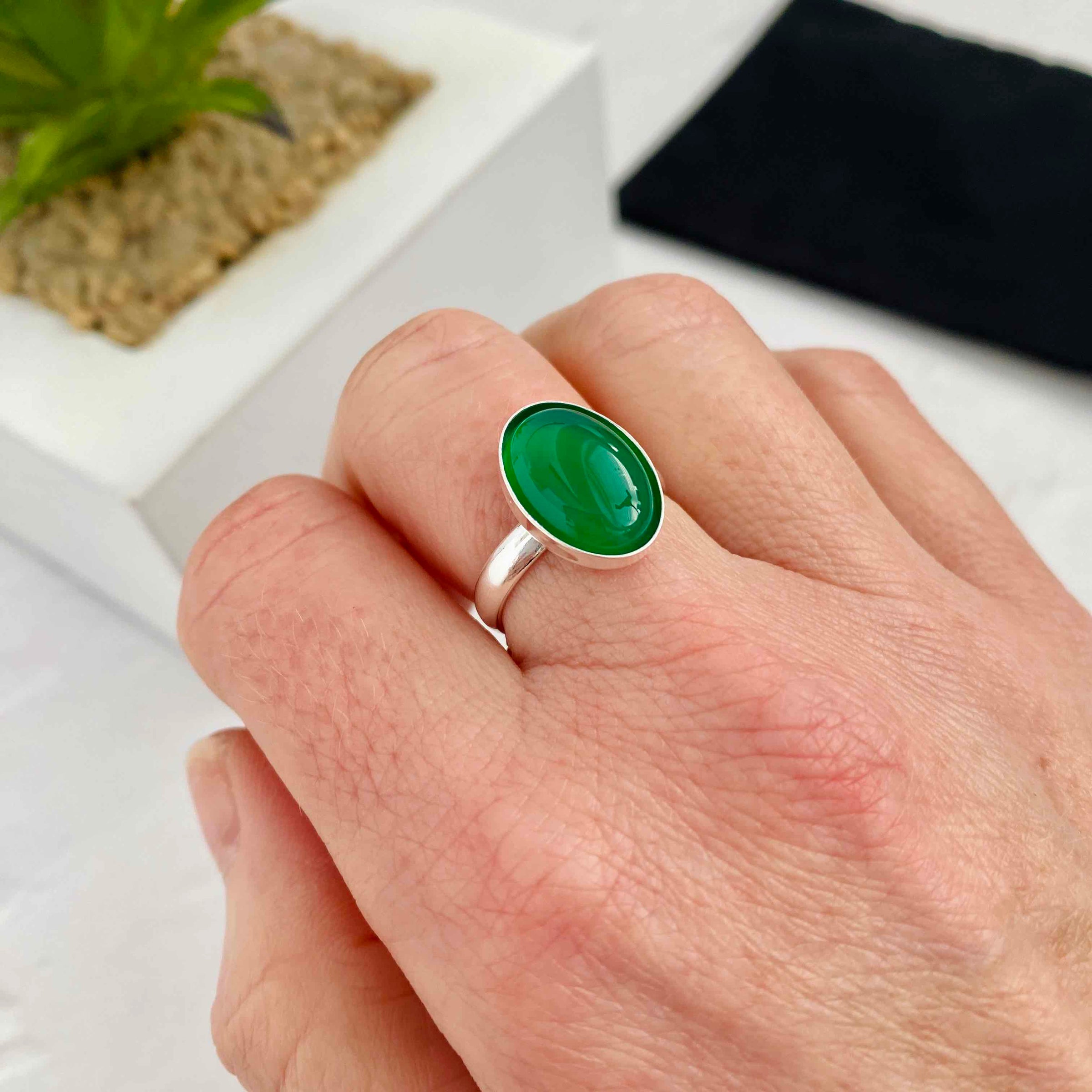 Green Agate Ring | Adjustable Ring | Emerald Green Ring | KookyTwo